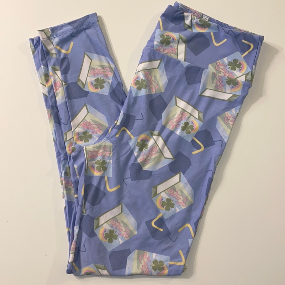 LuLaRoe Leggings. Lucky Juice Boxes. TC. Size 12-18. Never Worn. Periwinkle.